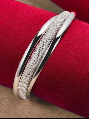Silver Mesh Double Bangle Bracelet